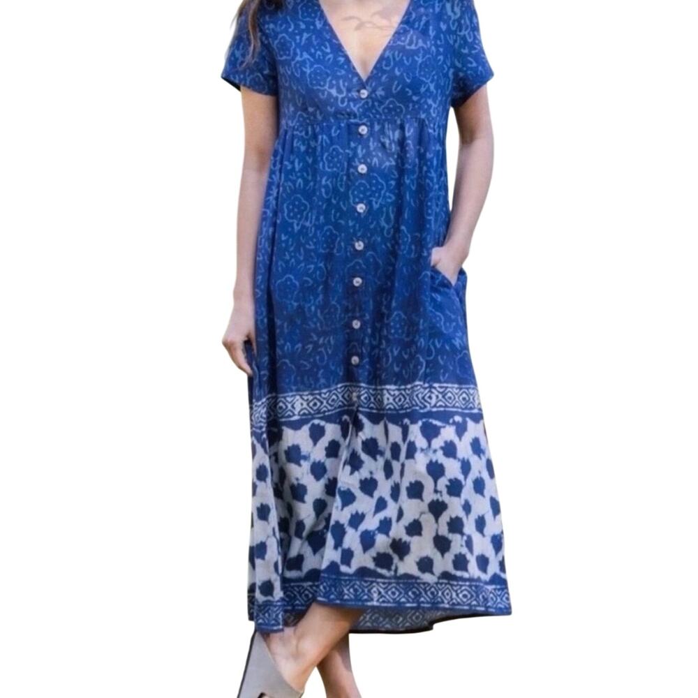 NATURAL LIFE Avery Blue Abstract Floral Midi Dress - Sz XL